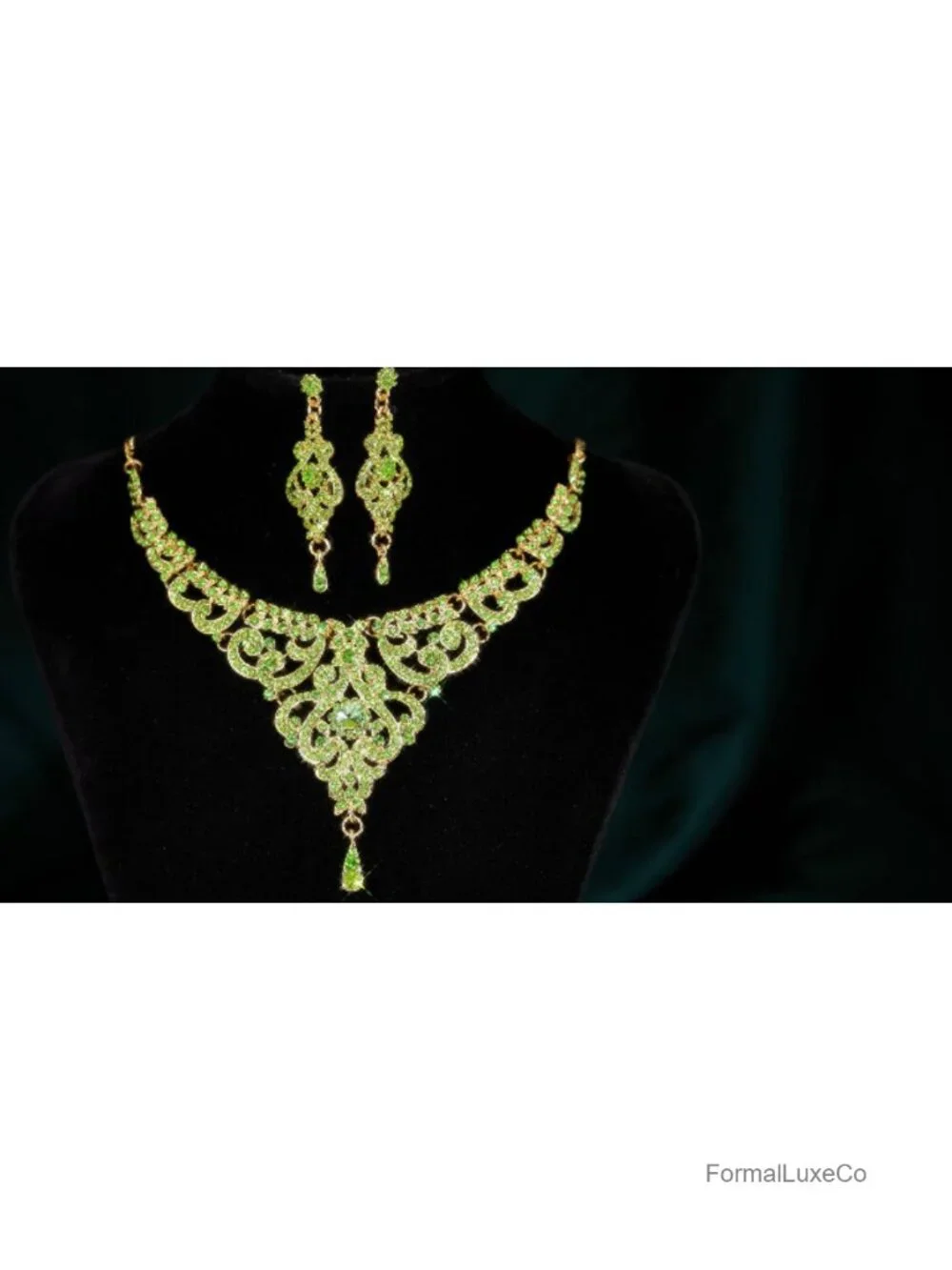 Vintage Crystal Rhinestone Art Deco Wedding Bridal Jewelry Set Necklace Earrings